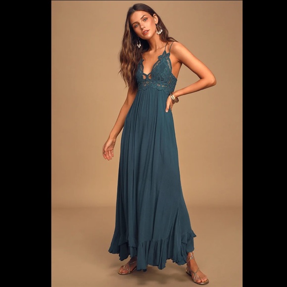 Free People Dresses & Skirts - Free People Adella Maxi Turquoise Lace Dress NWT